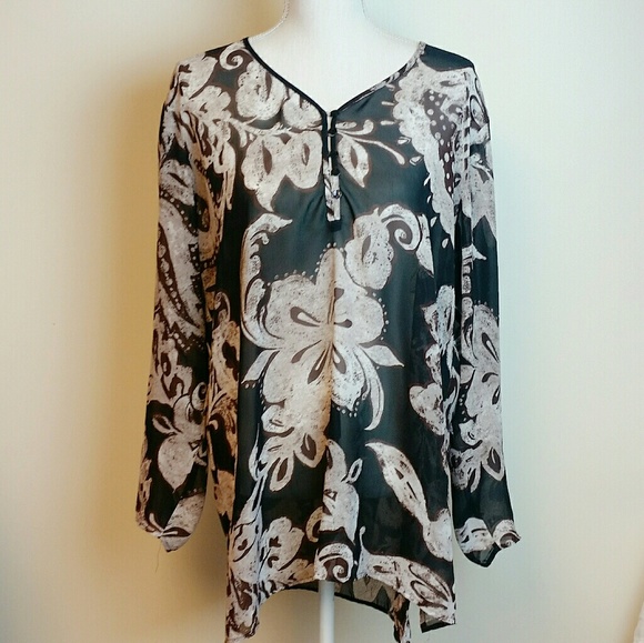 Additions by Chicos sheer fall brown floral tunic - Picture 2 of 7